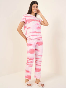 Sweet Dreams - Pink Tie & Dye Regular Fit T-shirt and Pyjama