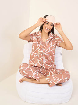 Sweet Dreams - Brown Printed Regular Fit Shirt and Pyjama