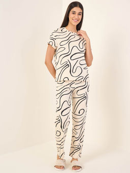 Sweet Dreams - Beige Printed Regular Fit T-shirt and Pyjama
