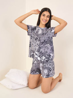 Sweet Dreams - Grey Printed Regular Fit T-shirt and Shorts