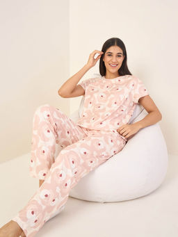 Sweet Dreams - Beige Printed Regular Fit T-shirt and Pyjama