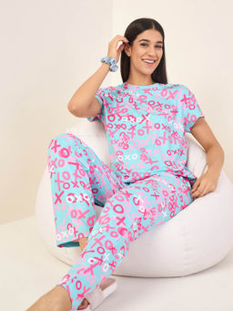 Sweet Dreams - Turquoise Printed Regular Fit T-shirt and Pyjama