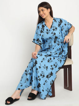 Sweet Dreams - Blue Printed Regular Fit Kaftan Night Dress