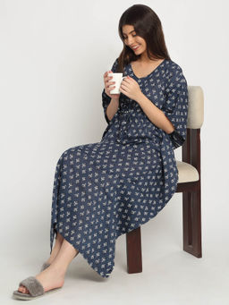 Sweet Dreams - Grey Printed Regular Fit Kaftan Night Dress