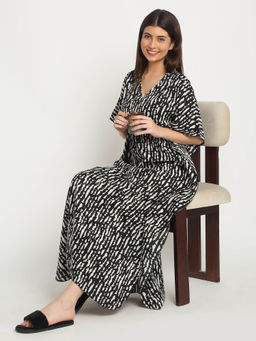 Sweet Dreams - Black Printed Regular Fit Kaftan Night Dress