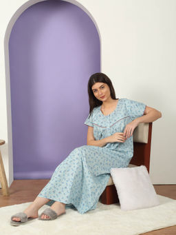 Sweet Dreams - Blue Floral Regular Fit Nightdress