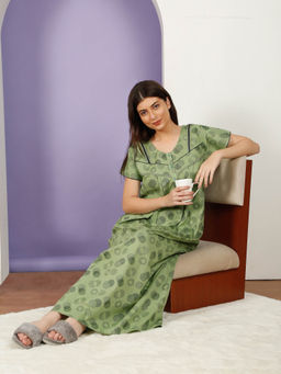 Sweet Dreams - Green Printed Regular Fit Nightdress