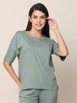 Saltpetre - Women Sage Green Comfortable Round Neck T-Shirt