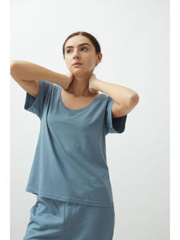 Saltpetre - Women Blue Scoop Neck Short Sleeves T-Shirt