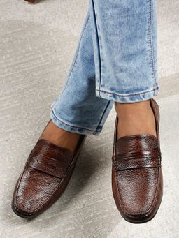 Teakwood - Men'S Brown Textured Leather Loafers