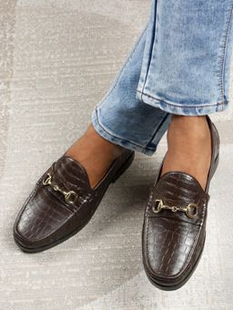 Teakwood - Men'S Brown Croco-Textured Leather Horse Bit Loafers