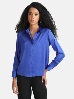 Kazo - Women Blue Classic Satin Loose Shirt