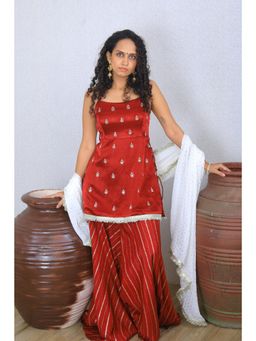 Tanoti - Women's Inaya Strappy Embroidered Short Kurti with Palazzo and Dupatta (Set of 3)