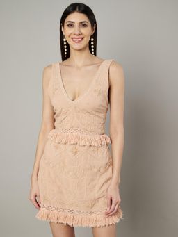 AMAGYAA - Peach Embroidered Top with Skirt (Set of 2)