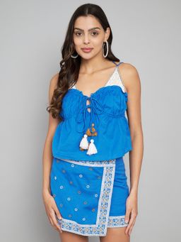 AMAGYAA - Blue Pure Cotton Top with Skirt (Set of 2)