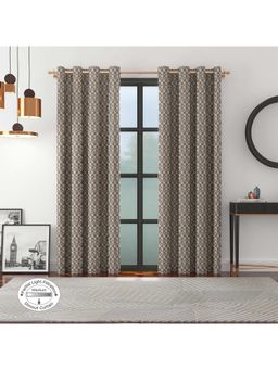 HomeTown - Amour Jacquard Dim Out Xl Door Curtains 9 Feet in Charcoal Colour (Set of 2)