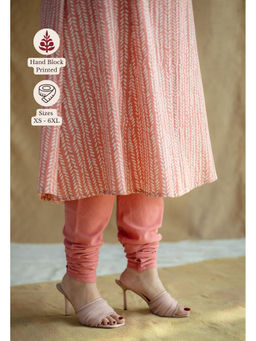 The Indian Ethnic Co. - Coral Solid Slub Cotton Churidar