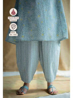 The Indian Ethnic Co. - Sky Blue Hand Block Printed Slub Cotton Salwar Pant