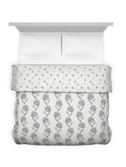 Ddecor Live Beautiful - Cotton Floral 80 GSM Summer Reversible Double Dohar - Grey (Queen)