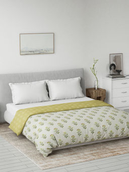 Ddecor Live Beautiful - Cotton Ethnic 80 GSM Summer Reversible Double Dohar - Yellow (Queen)