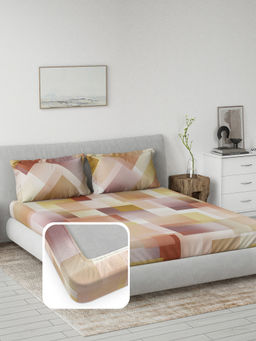 Ddecor Live Beautiful - Cotton 145 TC King Fitted Bedsheet with 2 Pillow Covers - Multi-Color (King)