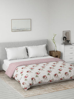 Ddecor Live Beautiful - Cotton Floral 80 GSM Summer Reversible Double Dohar - Pink (Single)