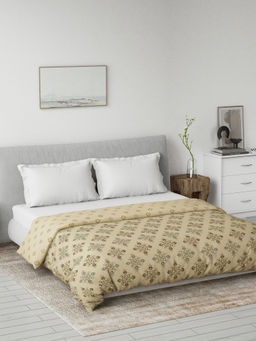Ddecor Live Beautiful - Cotton Ethnic 80 GSM Summer Reversible Double Dohar - Beige (Queen)