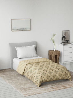 Ddecor Live Beautiful - Cotton Ethnic 80 GSM Summer Reversible Single Dohar - Beige (Single)