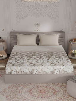 Rosara Home - Taupe Floral 300 Tc Bedsheet with Pillow Covers