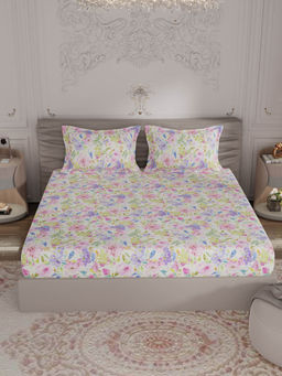 Rosara Home - Multi-Color Floral 300 Tc Bedsheet with Pillow Covers