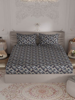 Rosara Home - Dark Grey Geometric 300 Tc King Bedsheet with Pillow Covers