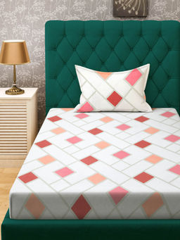Rosara Home - Pink Geometric 144 Tc Single Bedsheet with Pillow Covers