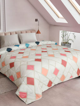 Rosara Home - Pink Geometric Cotton Reversible Quilted Ac Comforter