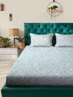Rosara Home - Grey Floral 144 Tc Bedsheet with Pillow Covers