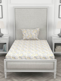 Rosara Home - Yellow Paisley 200 Tc Single Bedsheet with Pillow Covers