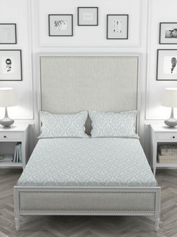 Rosara Home - Grey Floral 200 Tc Bedsheet with Pillow Covers