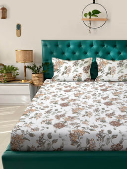 Rosara Home - White Floral 200 Tc Bedsheet with Pillow Covers