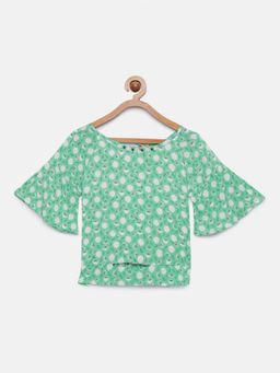 TINY GIRL - Three Fourth Bell Sleeves and Bead Embellished Top - Sea Green