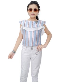 TINY GIRL - Cap Sleeves Striped Top - Sky Blue