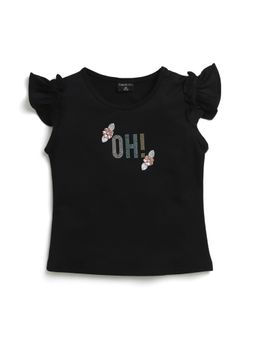 TINY GIRL - Sleeveless Flower Handwork Top - Black