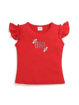 TINY GIRL - Sleeveless Flower Handwork Top - Red