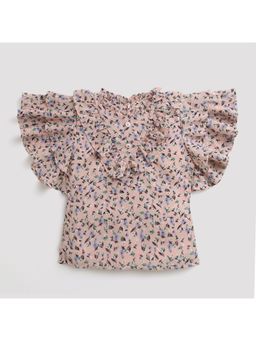 TINY GIRL - Printed Ruffled Haff Sleeves Top -Onion Pink