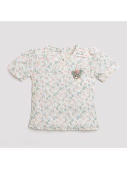 TINY GIRL - Floral Print Round Neck Top - White