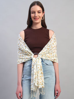 Cantabil - White Printed Viscose Scarf