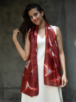 The India Craft House - Red Printed Silk Stole