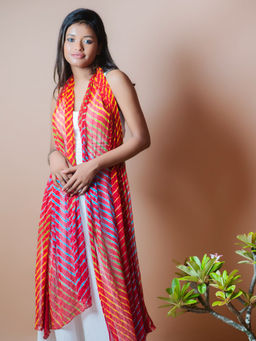 The India Craft House - Red Stripes Georgette Stole