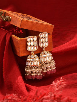 Zaveri Pearls - Pink Cluster Beads & Dazzling Kundan Statement Jhumki Earring - ZPFK16207