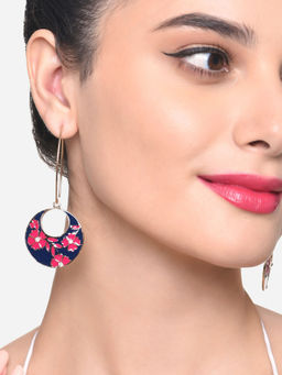 Zaveri Pearls - Pink & Blue Enamelled Floral Crescent Western Drop Earring - ZPFK16209