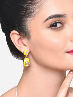 Zaveri Pearls - Yellow Enamel Contemporary Style Drop Earring - ZPFK16215