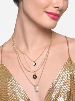 Zaveri Pearls - Black & White Enamel Contemporary 4 Layers Necklace & Chain - ZPFK16217